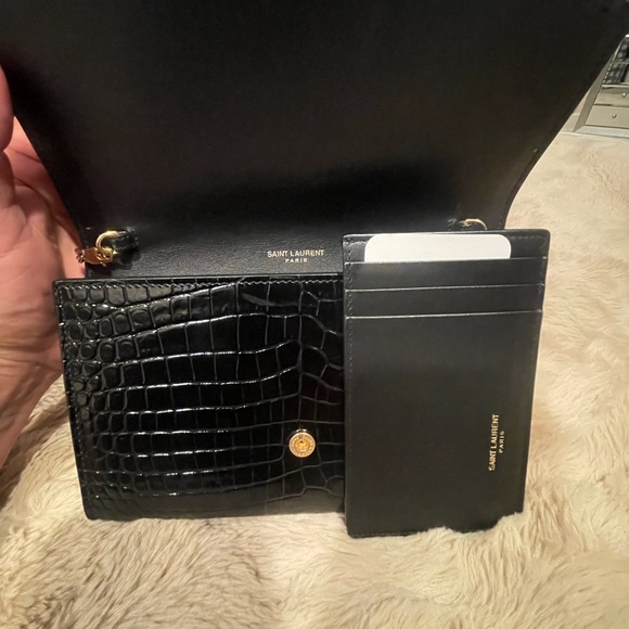 YSL Uptown Croc Embossed Leather Chain Wallet - Picture 8 of 8